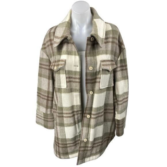 MNG Mango Brown Tan Plaid Checkered Long Sleeve Button Down Shirt Jacket Sz XS-S - Picture 1 of 4